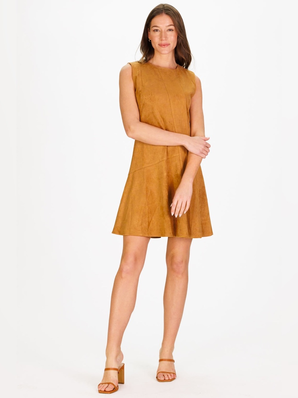 Duffield Lane Arianna Stretch Suede Dress Brown Large L $216